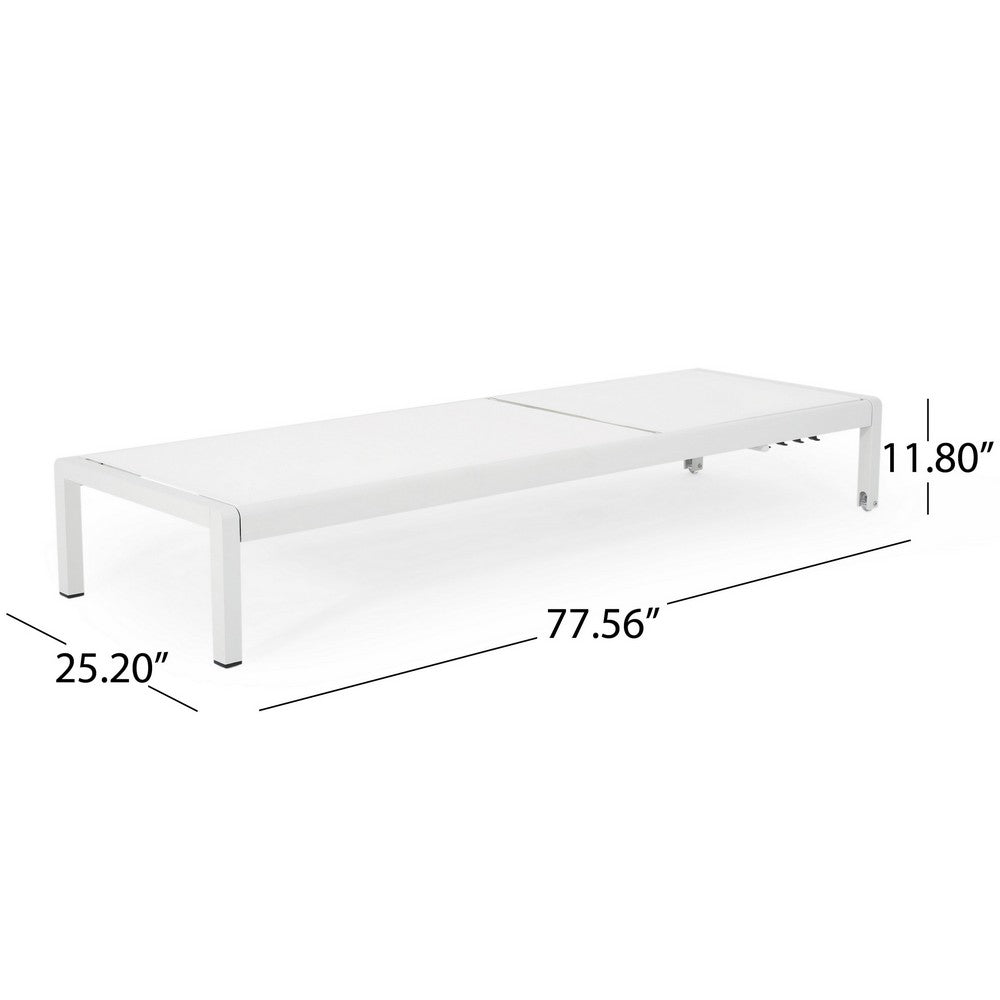 Kory Outdoor Lounge Chaise, 78 Inch White Mesh Fabric and Aluminum