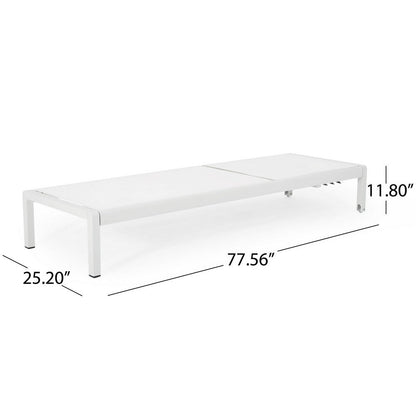 Kory Outdoor Lounge Chaise, 78 Inch White Mesh Fabric and Aluminum