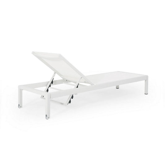 Kory Outdoor Lounge Chaise, 78 Inch White Mesh Fabric and Aluminum