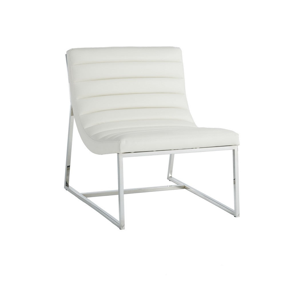 Roll Accent Side Chair, Chrome Stainless Steel, Plush White Leather