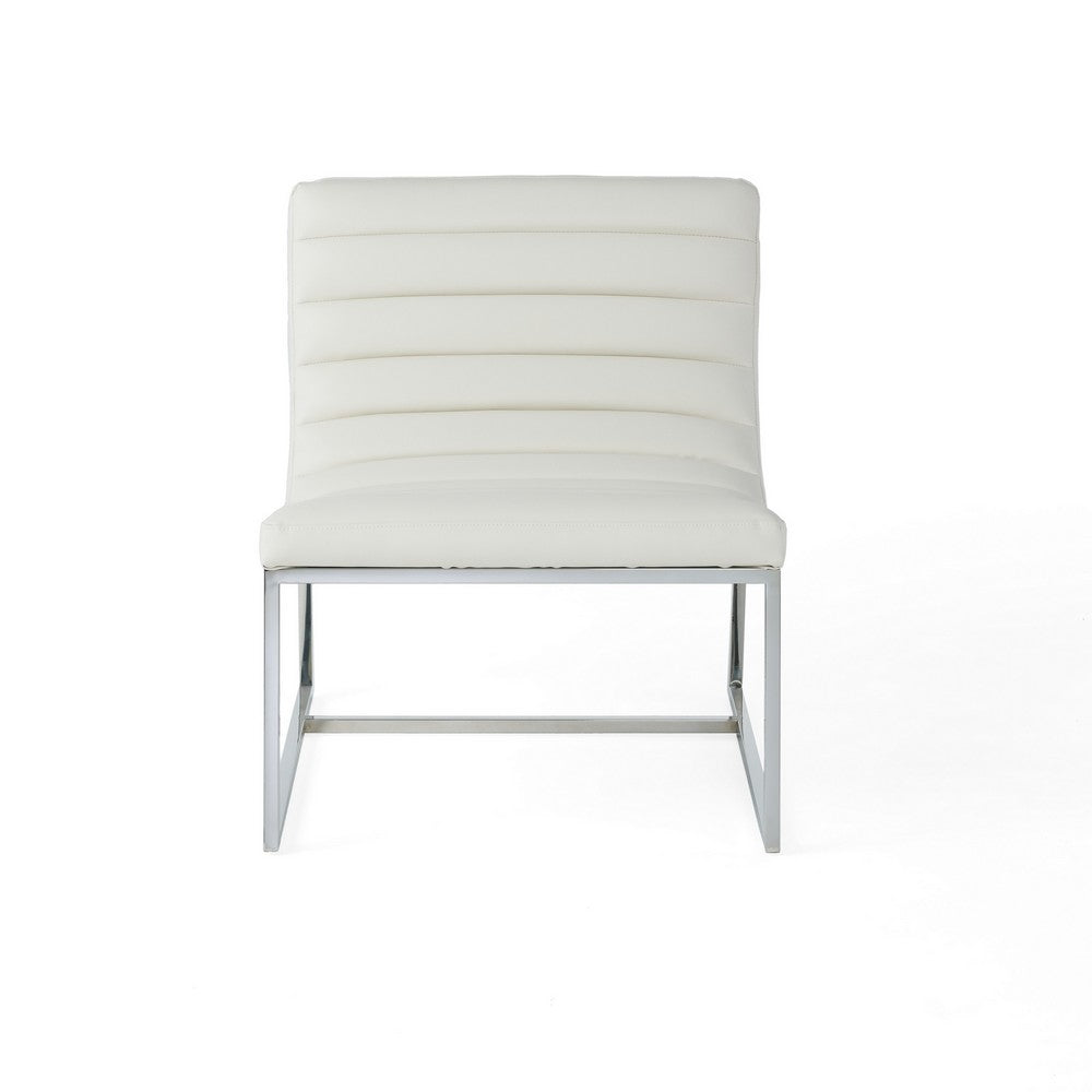 Roll Accent Side Chair, Chrome Stainless Steel, Plush White Leather