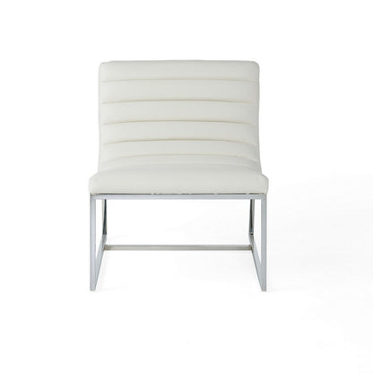 Roll Accent Side Chair, Chrome Stainless Steel, Plush White Leather