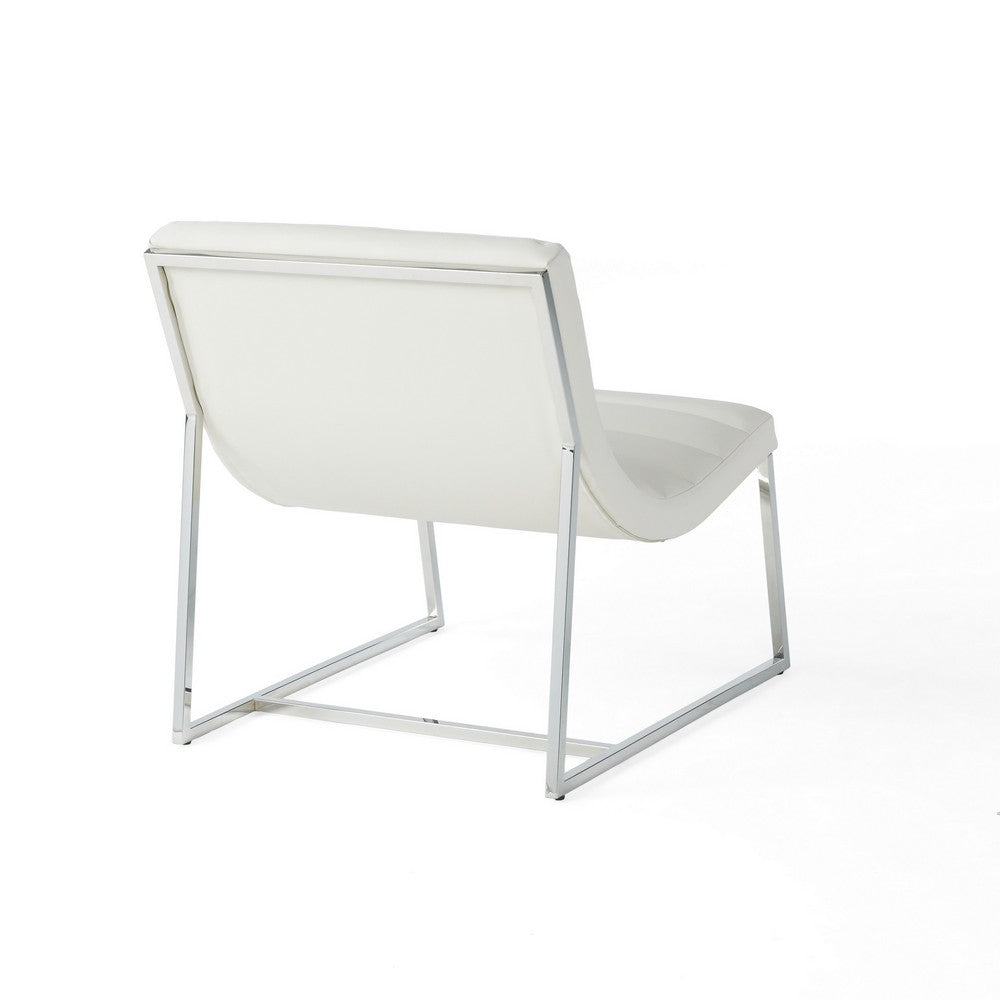 Roll Accent Side Chair, Chrome Stainless Steel, Plush White Leather