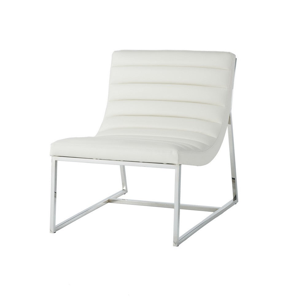 Roll Accent Side Chair, Chrome Stainless Steel, Plush White Leather