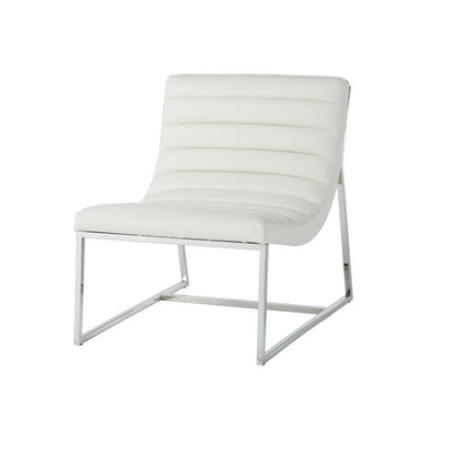 Roll Accent Side Chair, Chrome Stainless Steel, Plush White Leather
