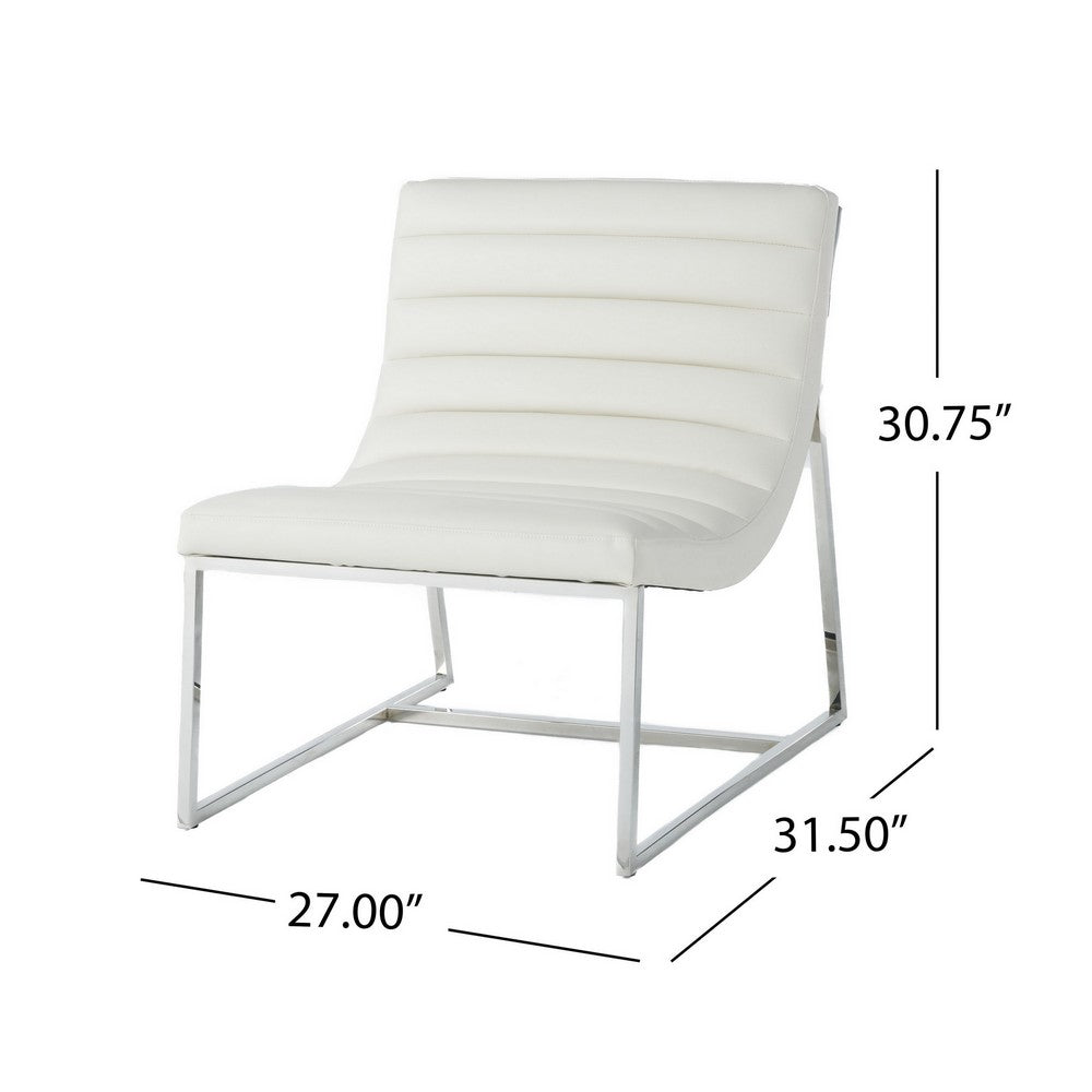 Roll Accent Side Chair, Chrome Stainless Steel, Plush White Leather