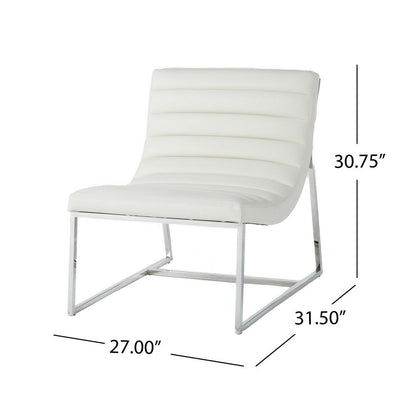 Roll Accent Side Chair, Chrome Stainless Steel, Plush White Leather