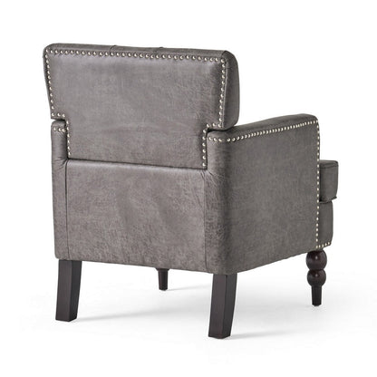 Lit Accent Armchair, Gray Microfiber Fabric, Button Tufted Design