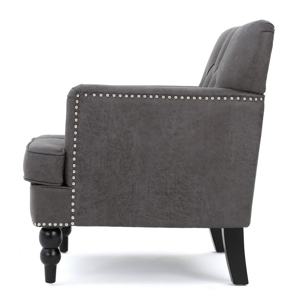 Lit Accent Armchair, Gray Microfiber Fabric, Button Tufted Design