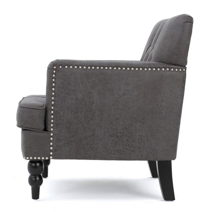 Lit Accent Armchair, Gray Microfiber Fabric, Button Tufted Design
