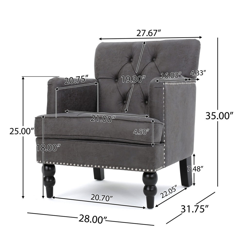 Lit Accent Armchair, Gray Microfiber Fabric, Button Tufted Design