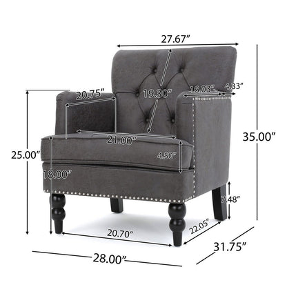 Lit Accent Armchair, Gray Microfiber Fabric, Button Tufted Design