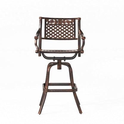 Kaven Outdoor Swivel Barstool Chair, Copper Brown Metal Lattice Design