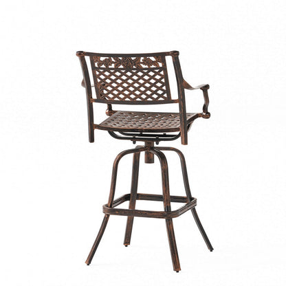 Kaven Outdoor Swivel Barstool Chair, Copper Brown Metal Lattice Design