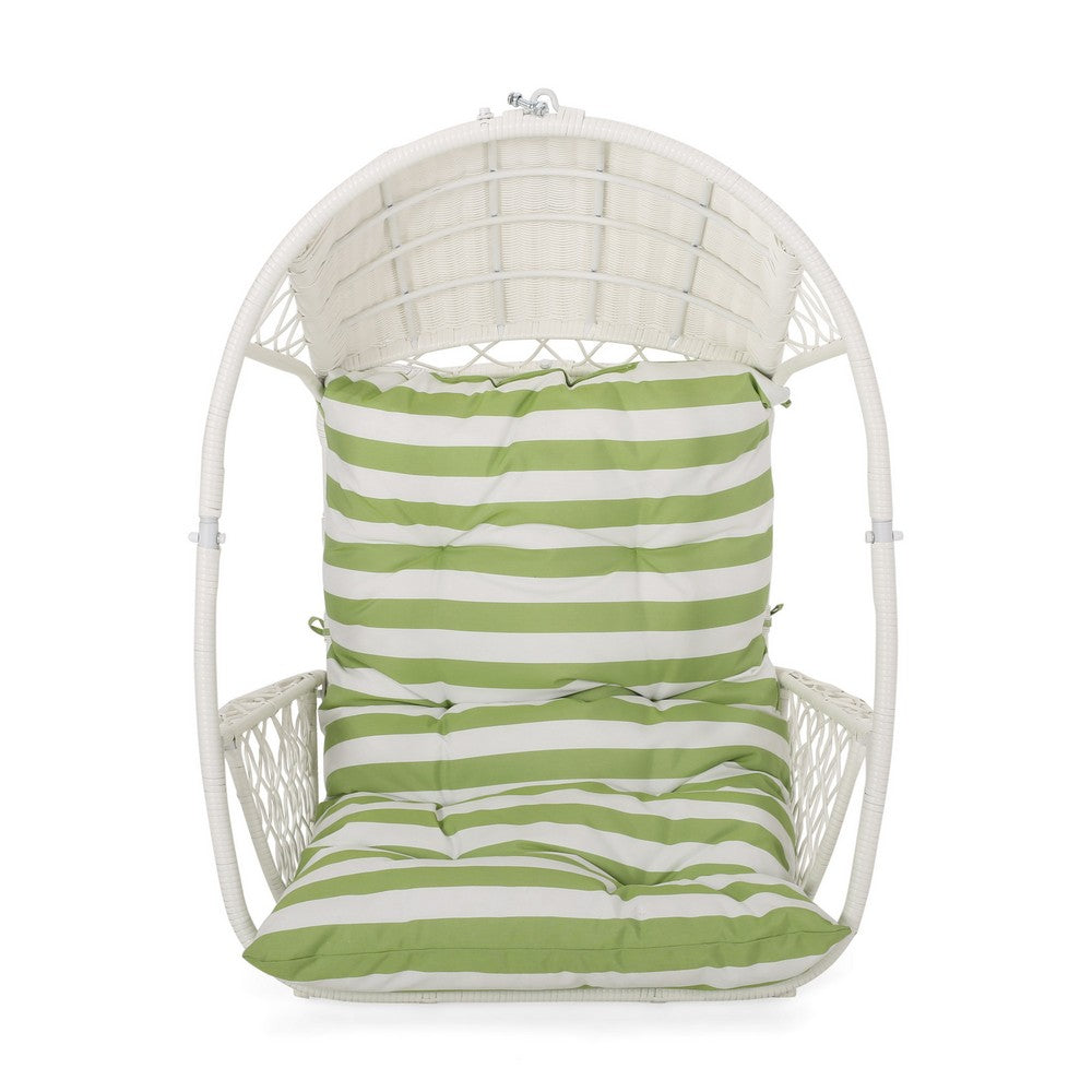 Ory Outdoor Hanging Chair, Cocoon Shape Abstract Design, White Rattan