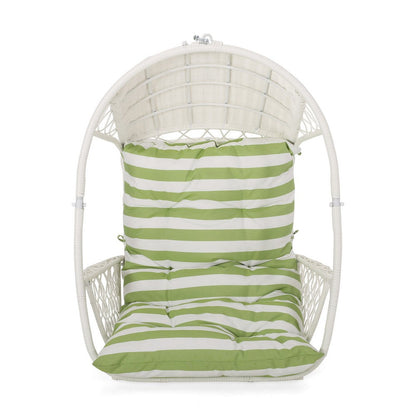 Ory Outdoor Hanging Chair, Cocoon Shape Abstract Design, White Rattan