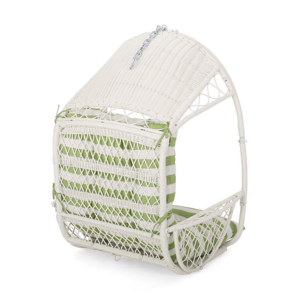 Ory Outdoor Hanging Chair, Cocoon Shape Abstract Design, White Rattan