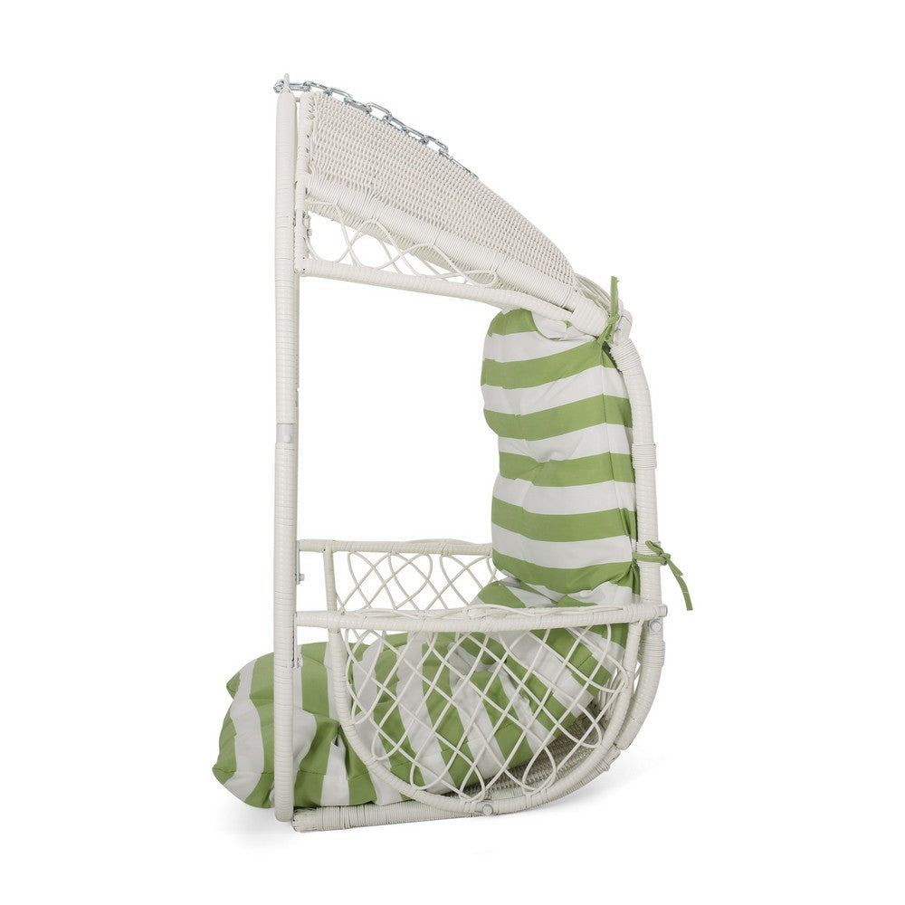 Ory Outdoor Hanging Chair, Cocoon Shape Abstract Design, White Rattan