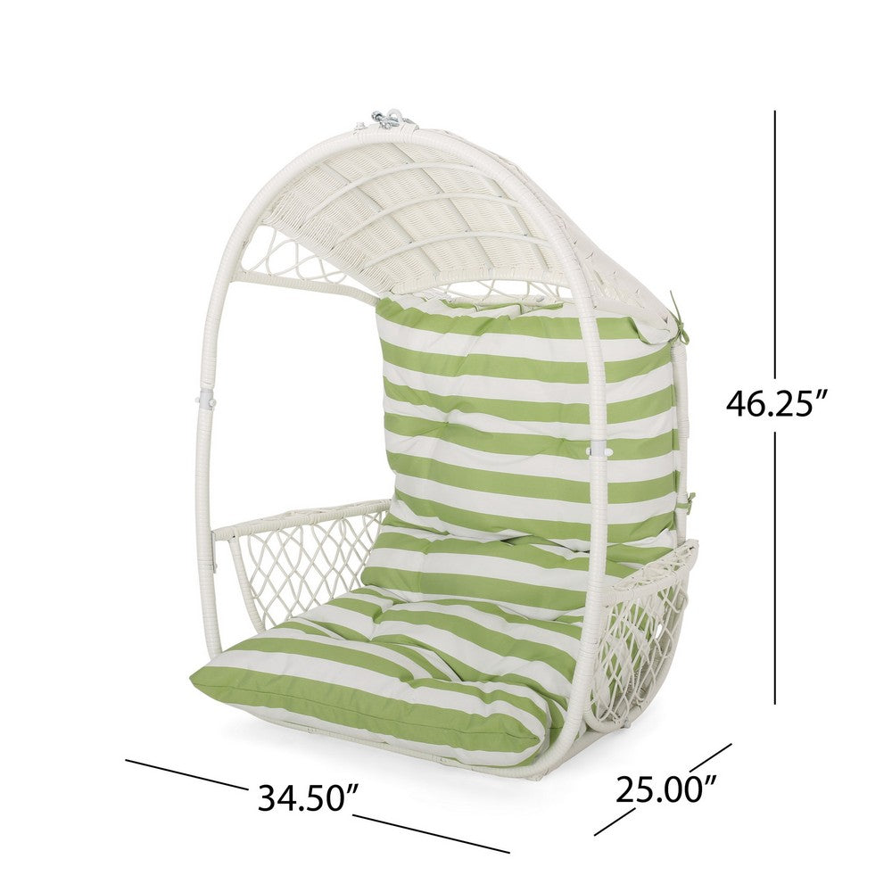 Ory Outdoor Hanging Chair, Cocoon Shape Abstract Design, White Rattan