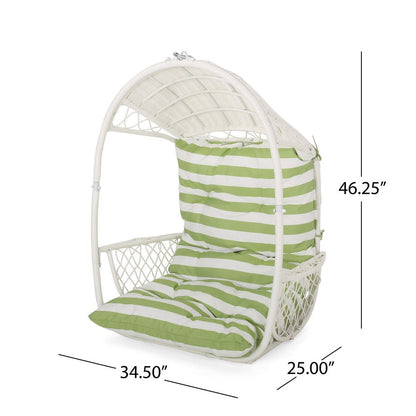 Ory Outdoor Hanging Chair, Cocoon Shape Abstract Design, White Rattan