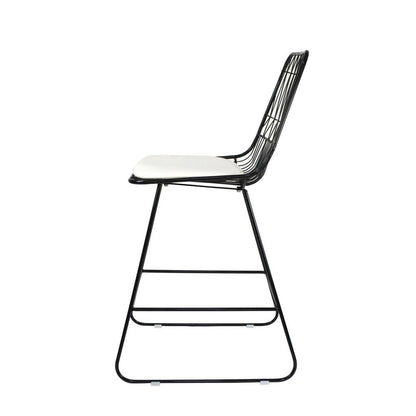 Outdoor Counter Stool Chair Set of 2, Black Iron Frame Construction