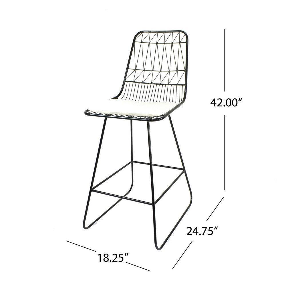 Outdoor Counter Stool Chair Set of 2, Black Iron Frame Construction