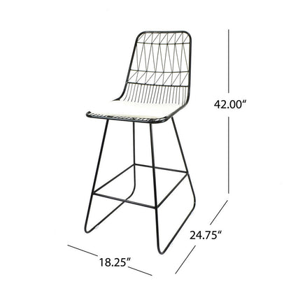 Outdoor Counter Stool Chair Set of 2, Black Iron Frame Construction