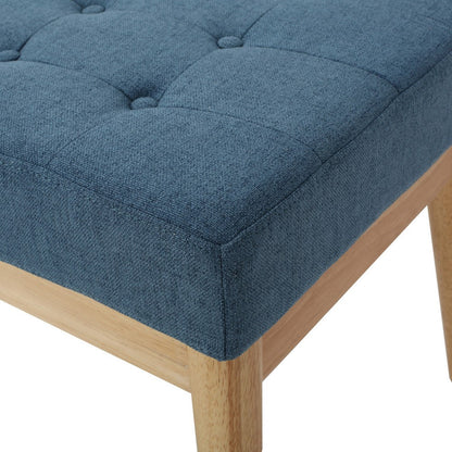 Gisa Ottoman Bench, Blue Fabric Tufted, Natural Brown Wood, 44 Inch