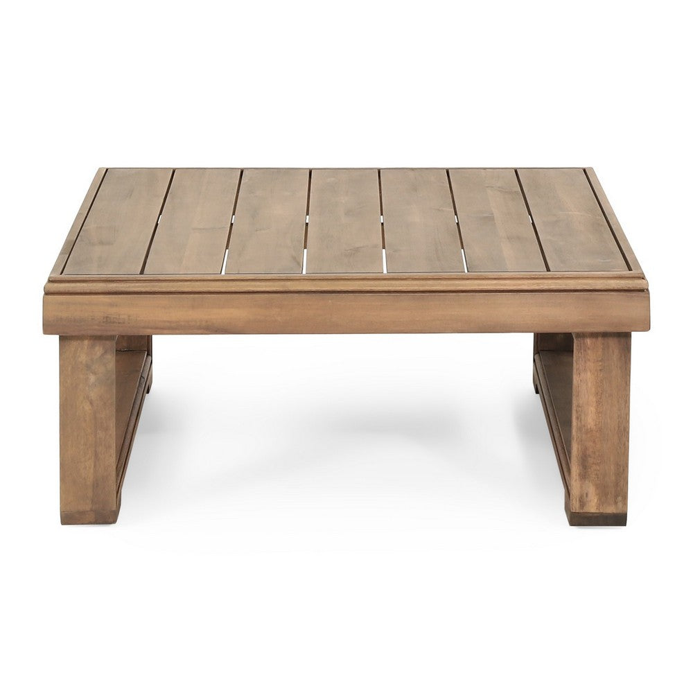 Chelsie Outdoor Coffee Table, Slatted Top, Brown Wood, Square 28 Inch