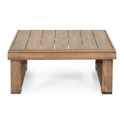 Chelsie Outdoor Coffee Table, Slatted Top, Brown Wood, Square 28 Inch