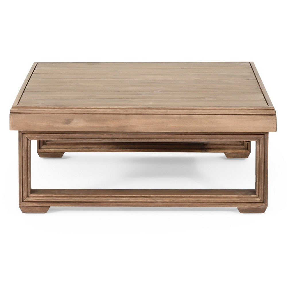 Chelsie Outdoor Coffee Table, Slatted Top, Brown Wood, Square 28 Inch