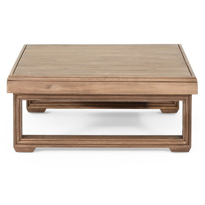 Chelsie Outdoor Coffee Table, Slatted Top, Brown Wood, Square 28 Inch