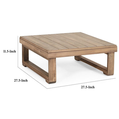 Chelsie Outdoor Coffee Table, Slatted Top, Brown Wood, Square 28 Inch