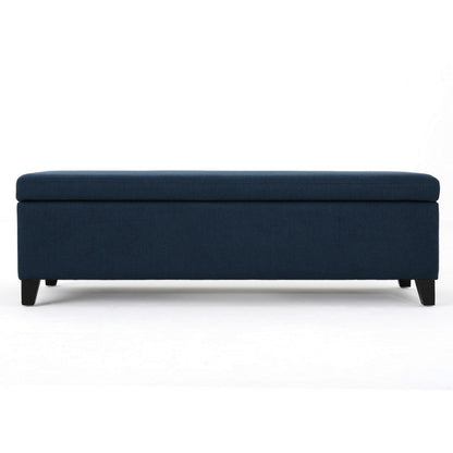 Harry Storage Ottoman Bench, Navy Blue Fabric 51 Inch Solid Birch Wood