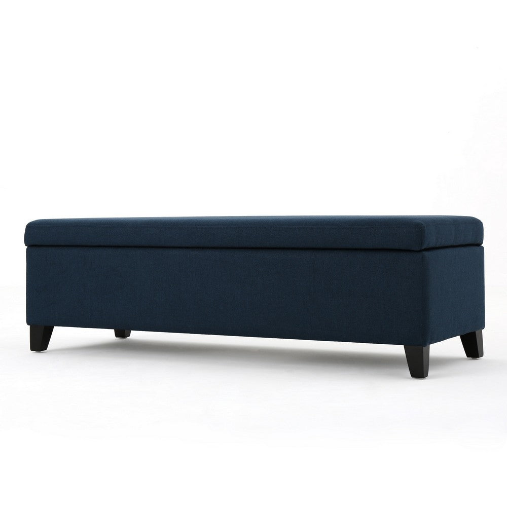 Harry Storage Ottoman Bench, Navy Blue Fabric 51 Inch Solid Birch Wood