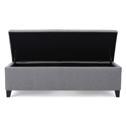 Flash Storage Ottoman Bench, Light Gray Fabric, Gray Wood, 51 Inch