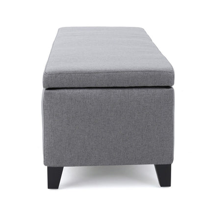Flash Storage Ottoman Bench, Light Gray Fabric, Gray Wood, 51 Inch