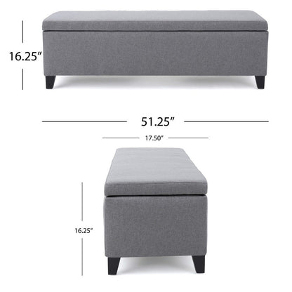 Flash Storage Ottoman Bench, Light Gray Fabric, Gray Wood, 51 Inch