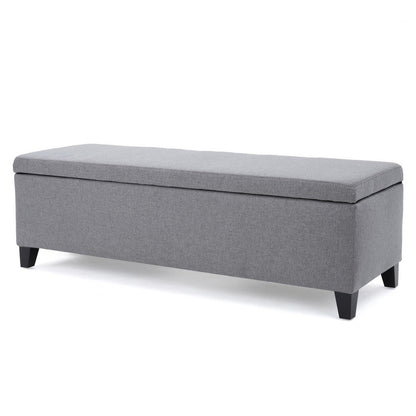 Flash Storage Ottoman Bench, Light Gray Fabric, Gray Wood, 51 Inch