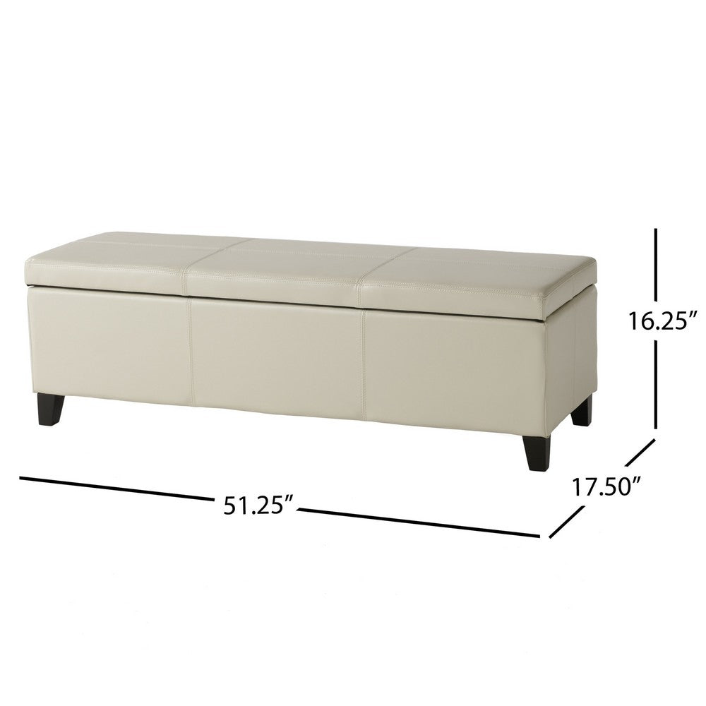 Elias Storage Ottoman Bench, Detailed Ivory Faux Leather, 51 Inch