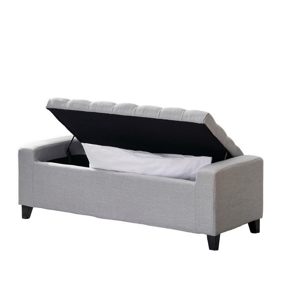 Liani Storage Ottoman Bench, Light Gray Fabric, Tufted Top, 51 Inch