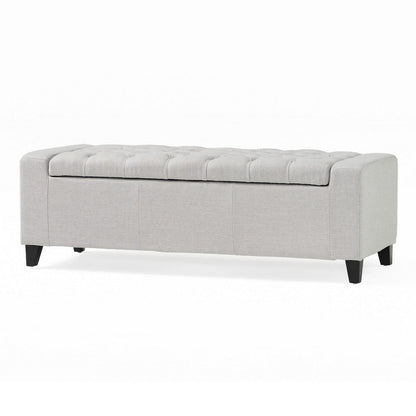 Liani Storage Ottoman Bench, Light Gray Fabric, Tufted Top, 51 Inch