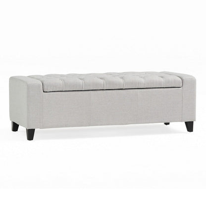 Liani Storage Ottoman Bench, Light Gray Fabric, Tufted Top, 51 Inch