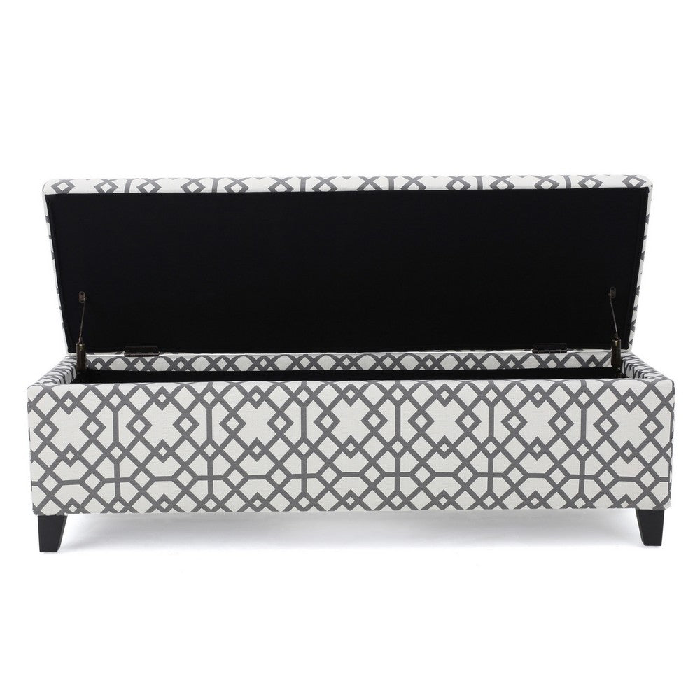 Flash Storage Ottoman Bench, Light Gray Geometric Print Fabric 51 Inch
