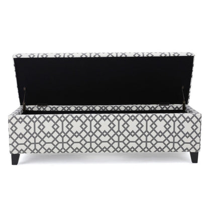 Flash Storage Ottoman Bench, Light Gray Geometric Print Fabric 51 Inch