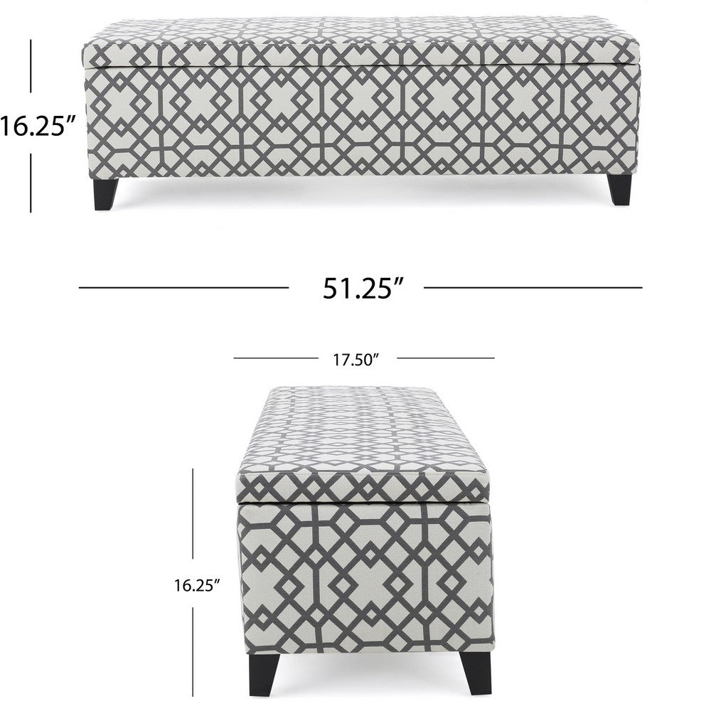 Flash Storage Ottoman Bench, Light Gray Geometric Print Fabric 51 Inch
