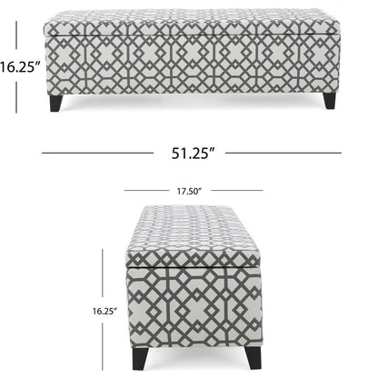 Flash Storage Ottoman Bench, Light Gray Geometric Print Fabric 51 Inch