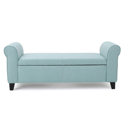 Jacob Storage Ottoman Bench, Rolled Arms, Blue Fabric, Black, 50 Inch