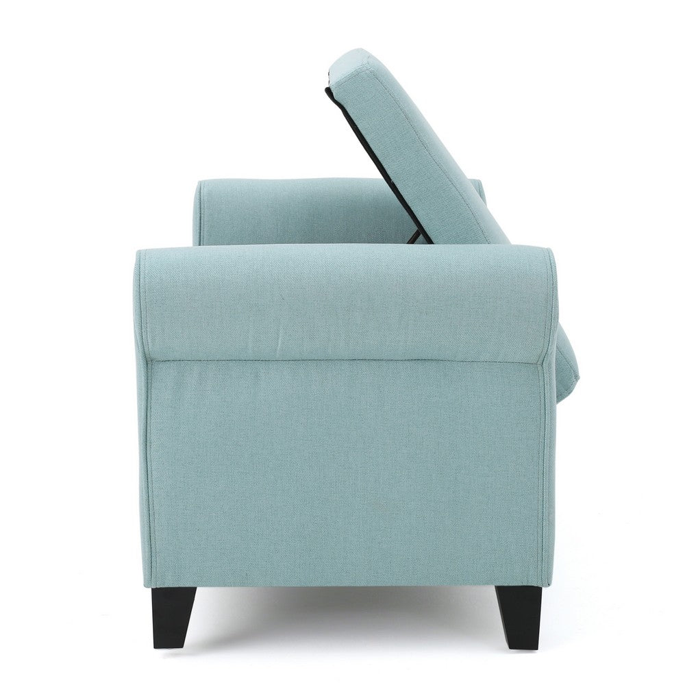 Jacob Storage Ottoman Bench, Rolled Arms, Blue Fabric, Black, 50 Inch