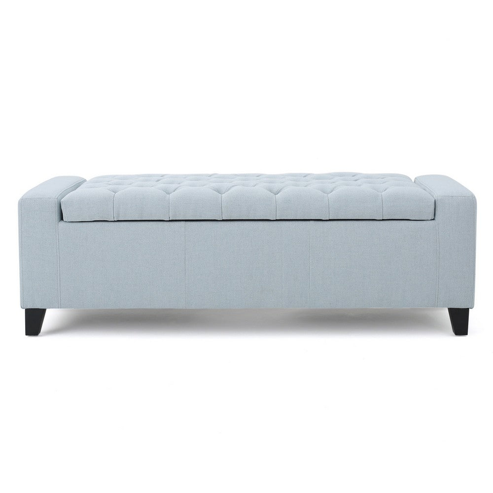 Liani Storage Ottoman Bench, Light Blue Fabric, Tufted Top, 51 Inch